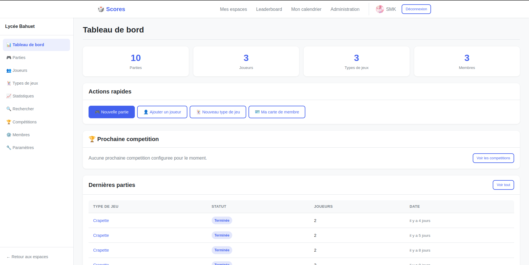 Scores — Application de gestion de parties de jeux — image 2