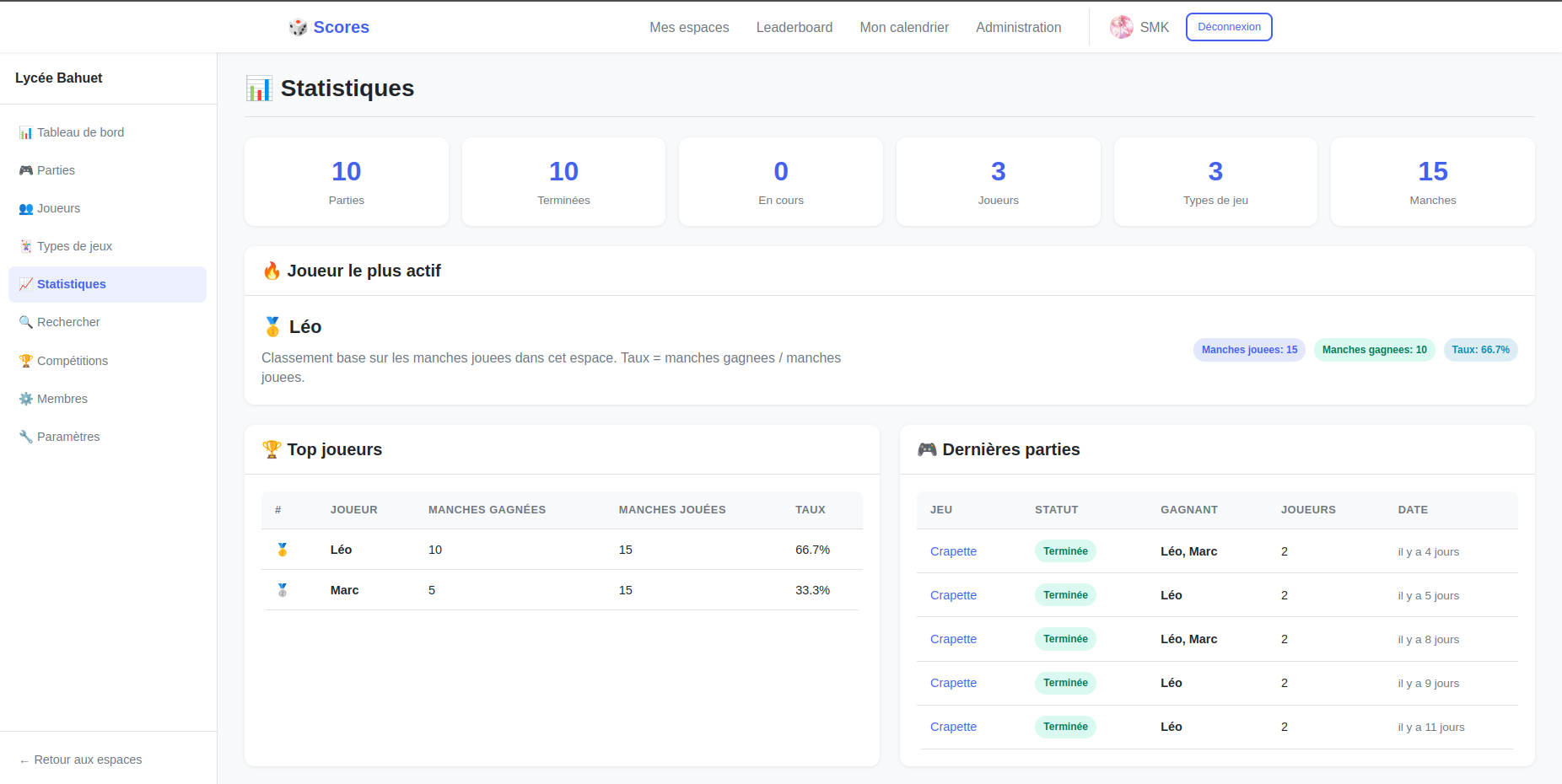 Scores — Application de gestion de parties de jeux — image 3