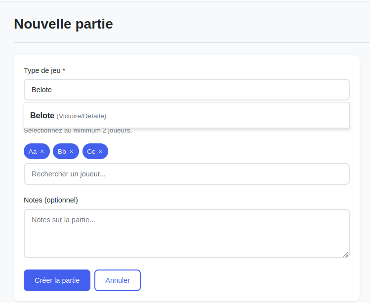 Scores — Application de gestion de parties de jeux — image 4