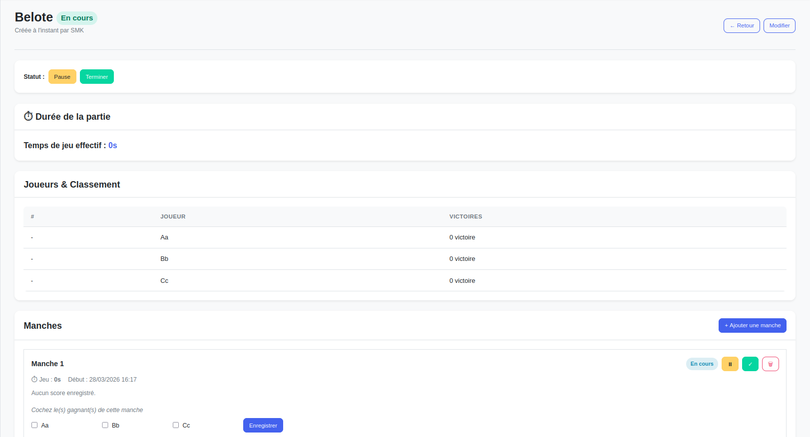 Scores — Application de gestion de parties de jeux — image 5