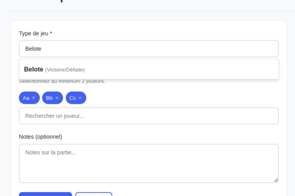 Création de partie - Scores